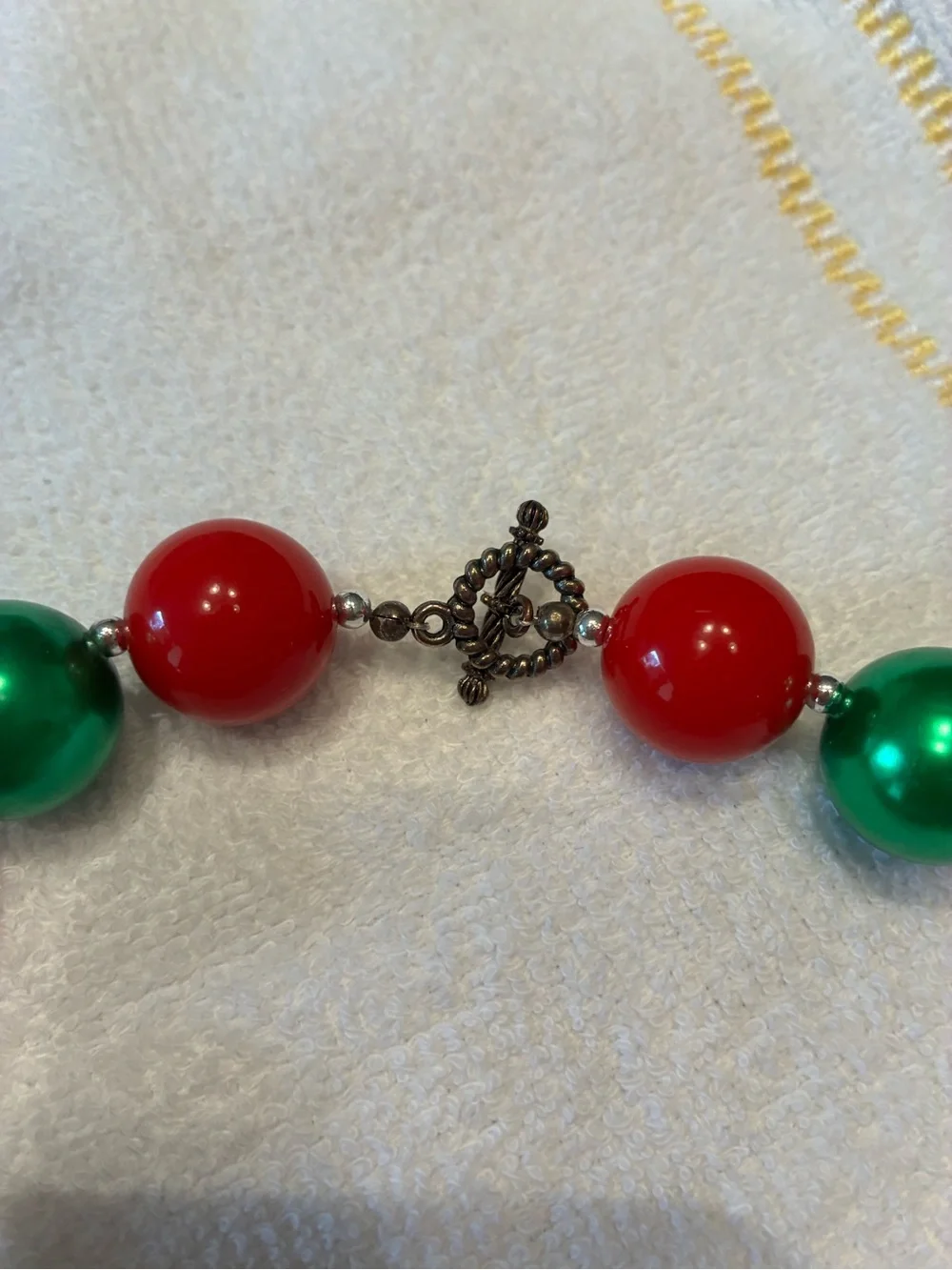 Women’s Holiday Bead Necklace with Nutcracker Charm - Red & Green
